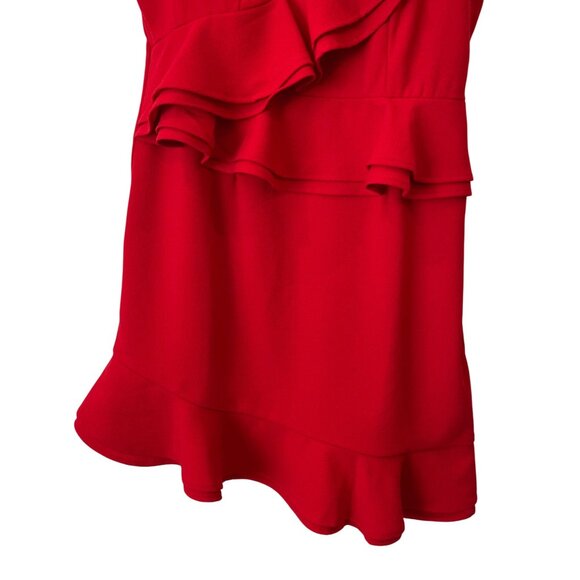 O.P.T Size L Red Sleeveless Ruffle Mini Dress Asymmetrical Hemline - Picture 5 of 10